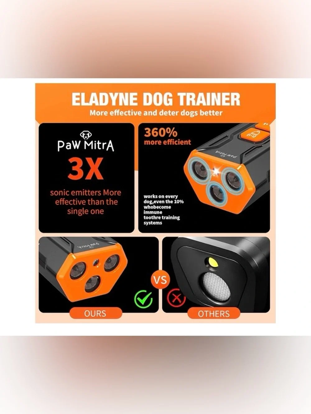 Dog Bark Deterrent Device | Rechargeable Ultrasonic Anti-Barking Trainer, SEALED